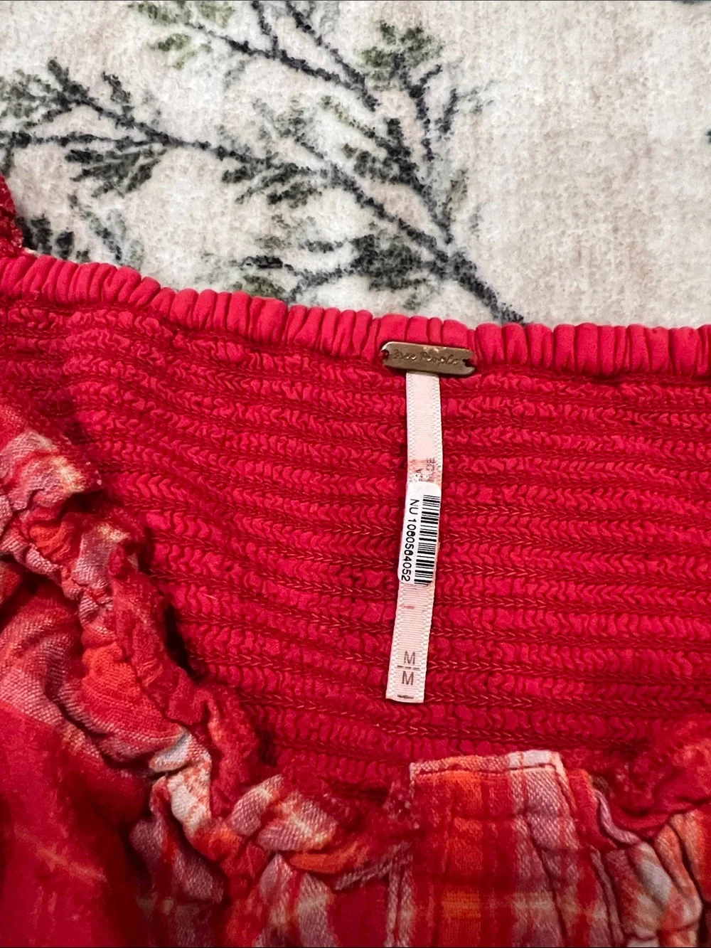Free People Red Plaid Puff-Sleeve Crop Blouse